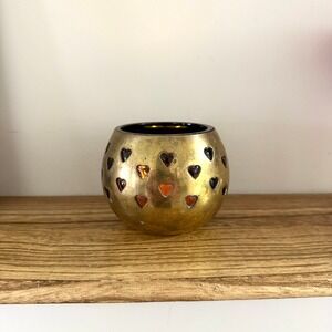 Vintage Brass Heart Cutout Votive Candle Holder Brass Glass Tealight Valentine